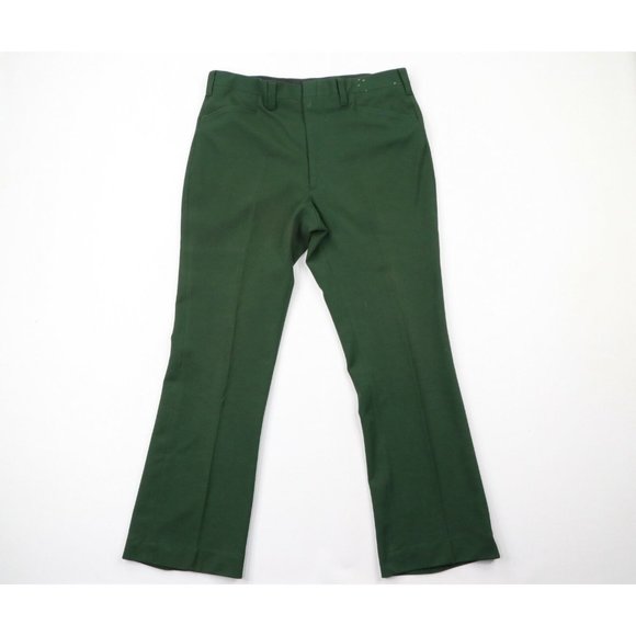 Vtg 70s Rockabilly Mens 36x32 Flared Wide Leg Bell Bottoms Chino Pants Green USA